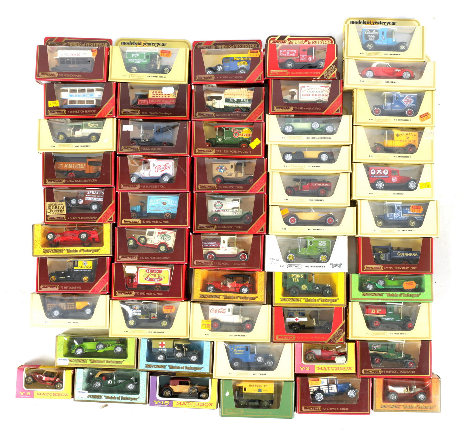 A LARGE COLLECTION OF MATCHBOX MODELS OF YESTERYEARS: A LARGE COLLECTION OF MATCHBOX MODELS OF YESTERYEARS ADVERTISING COMMERCIAL VEHICLES AND TAXIS mainly in good original untouched condition (53)