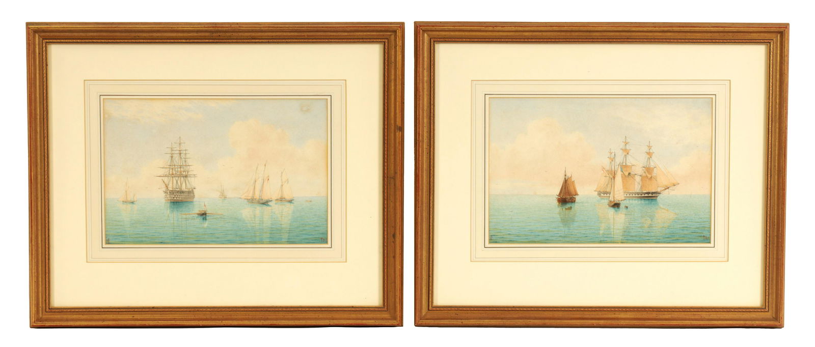 WILLIAM FREDERICK SETTLE OF HULL (1821 - 1897) - A PAIR OF MARINE WATERCOLOURS: WILLIAM FREDERICK SETTLE OF HULL (1821 - 1897) - A PAIR OF MARINE WATERCOLOURS - Mounted and in glazed frames (34cm wide 22cm high)