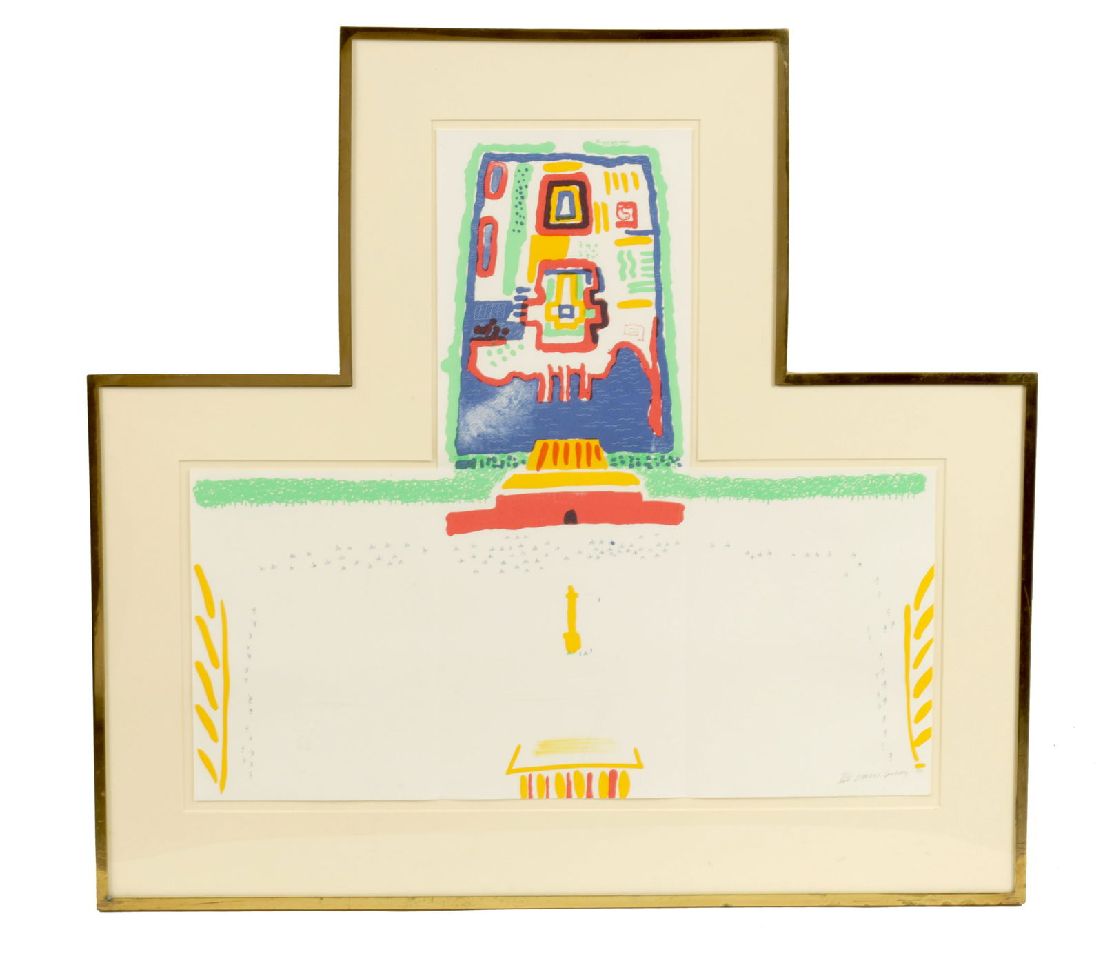 ARR DAVID HOCKNEY (B. 1937) SIGNED LIMITED EDITION PRINT: DAVID HOCKNEY (B. 1937) SIGNED LIMITED EDITION PRINT - Red Square and the Forbidden City - signed and numbered 311/1000; mounted in the original slender brass frame (54cm wide 49cm high)