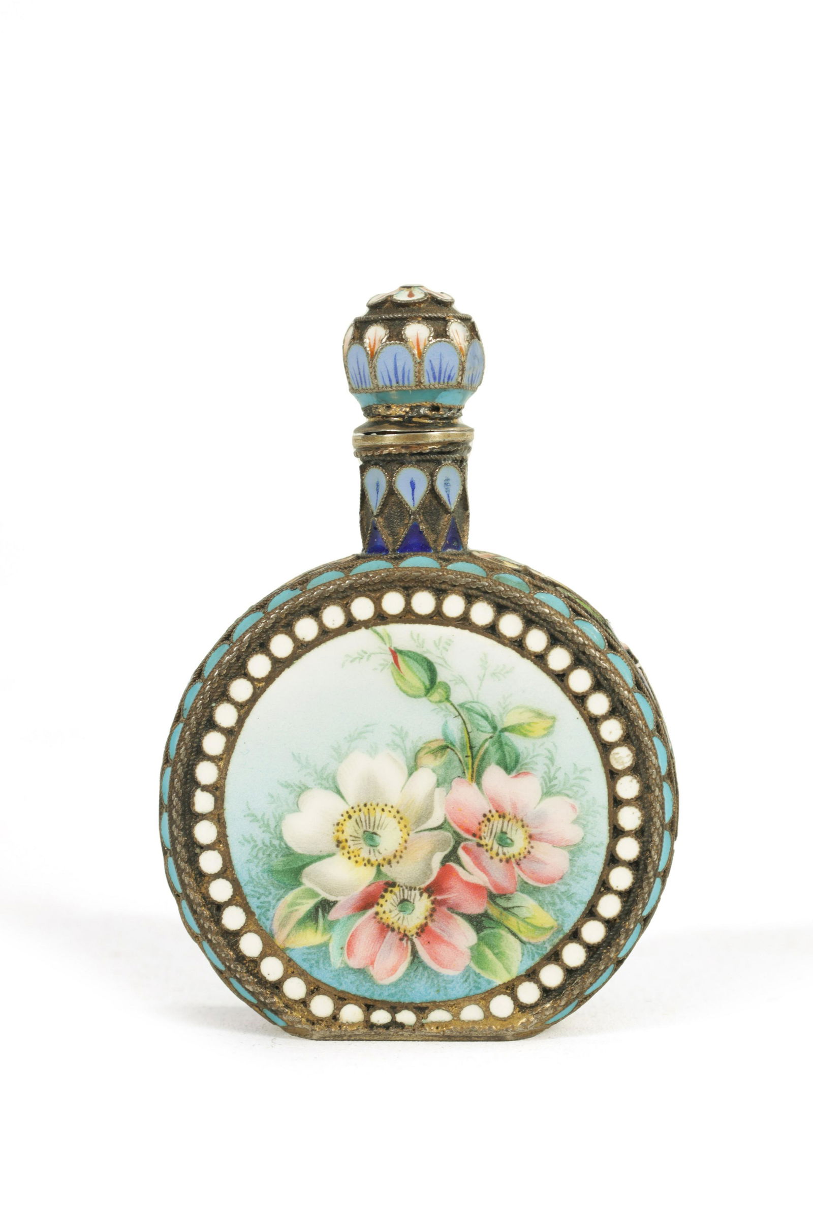 A FINE LATE 19TH CENTURY RUSSIAN SILVER ENAMEL PERFUME BOTTLE (1 of 7)
