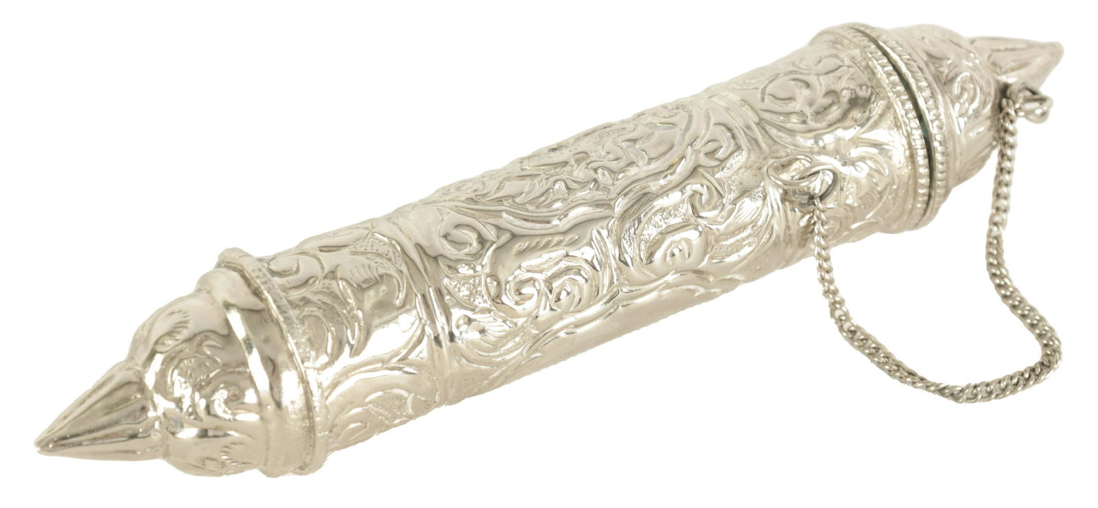 A 20TH CENTURY INDIAN SILVER SCROLL HOLDER (1 of 6)