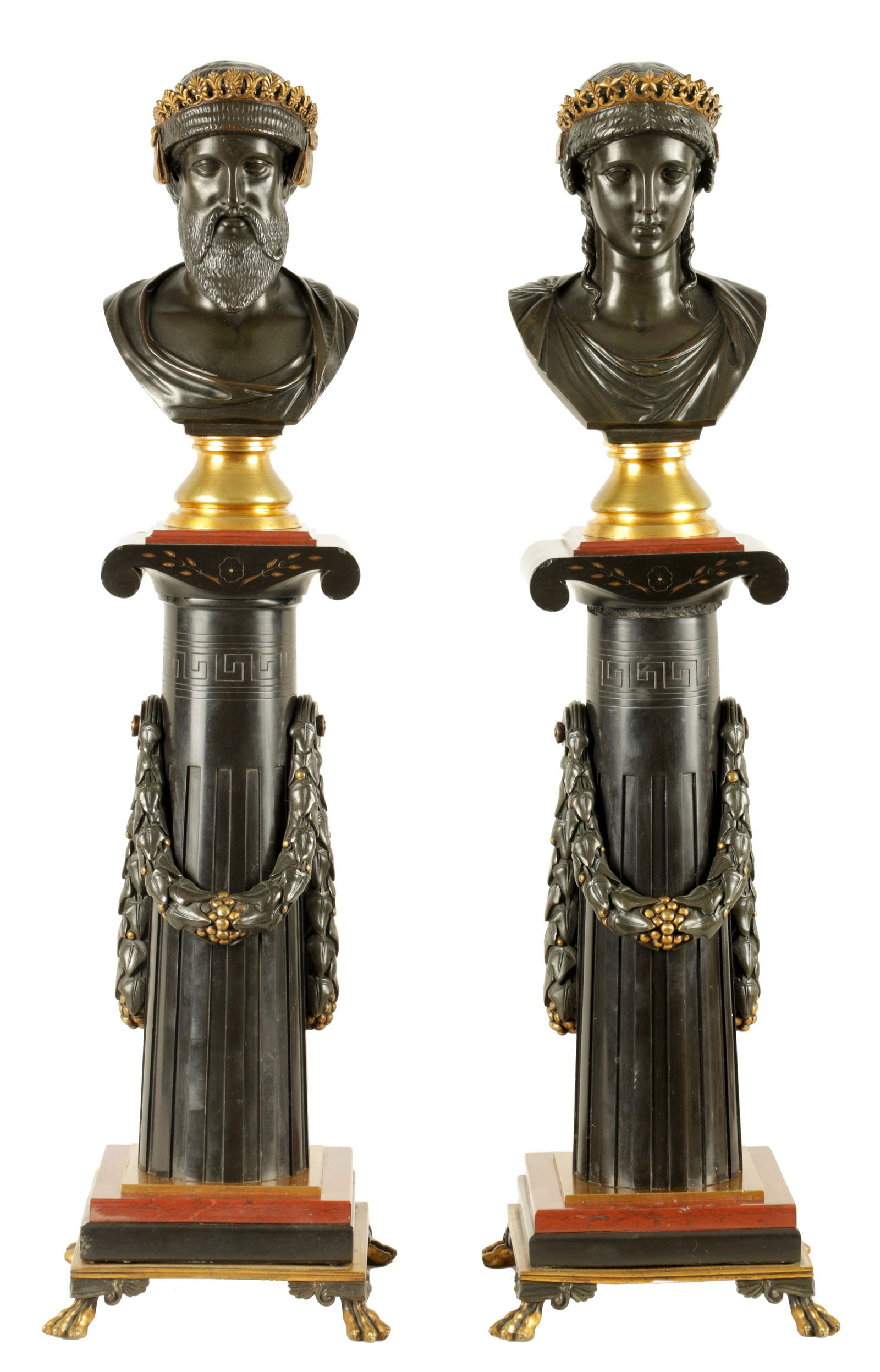 A LARGE PAIR OF 19TH CENTURY EGYPTIAN REVIVAL BRONZE AND MARBLE COLUMNS (1 of 10)