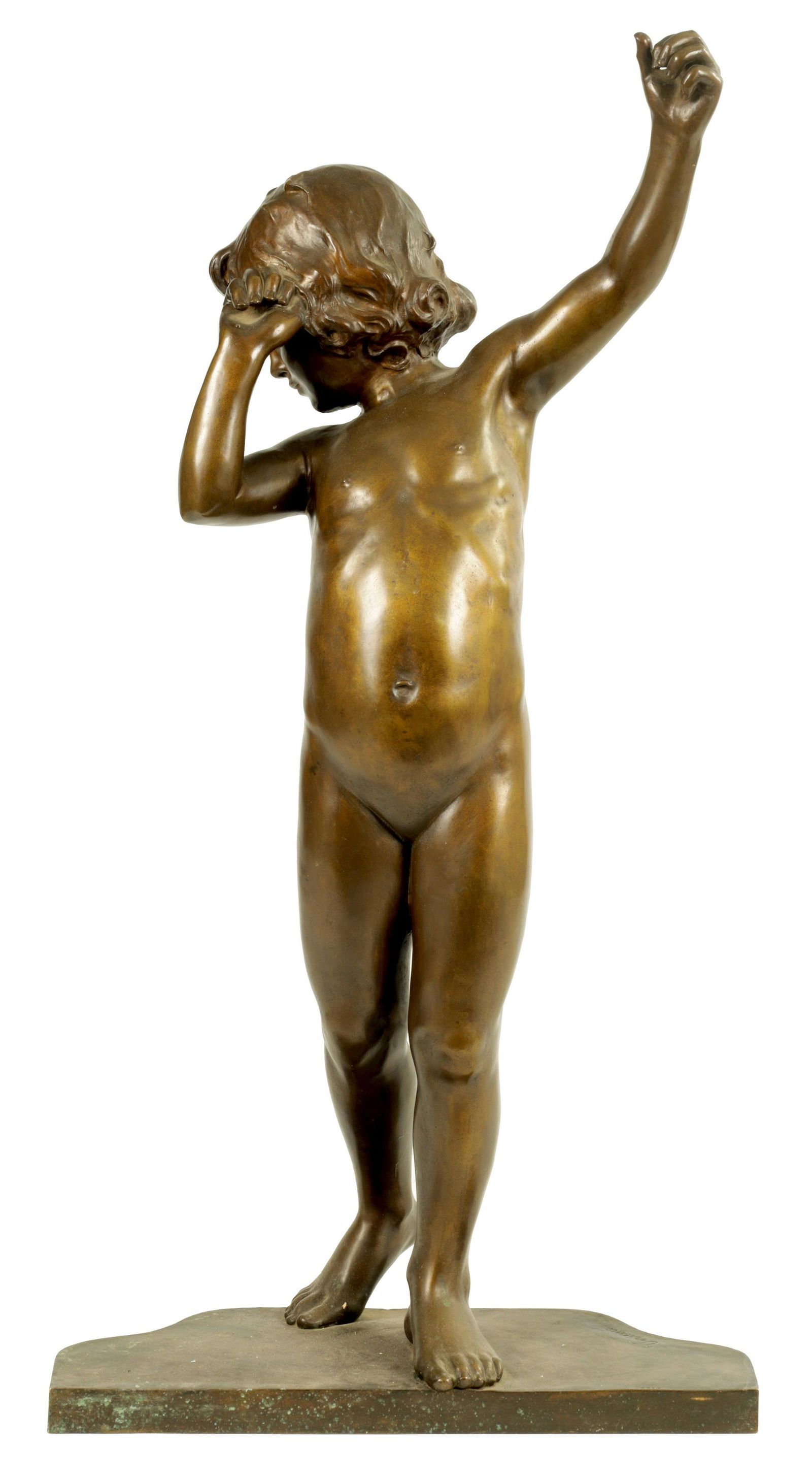 VIRIEUX FRANCOIS LOUIS. A LARGE LATE 19TH CENTURY PATINATED BRONZE FIGURE OF A YPUNG CHILD (1 of 7)