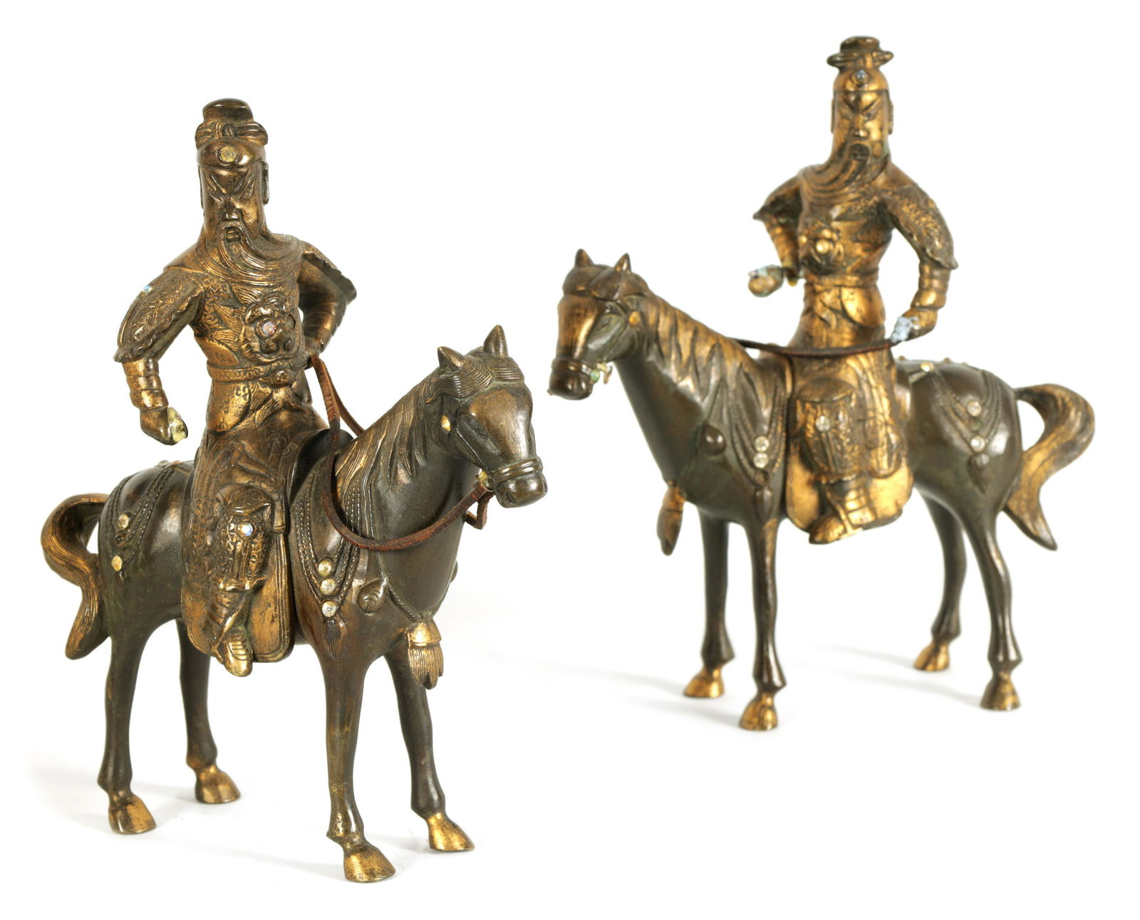 A PAIR OF GILT BRONZE 18TH CENTURY STYLE CHINESE EQUESTRIAN FIGURES (1 of 10)
