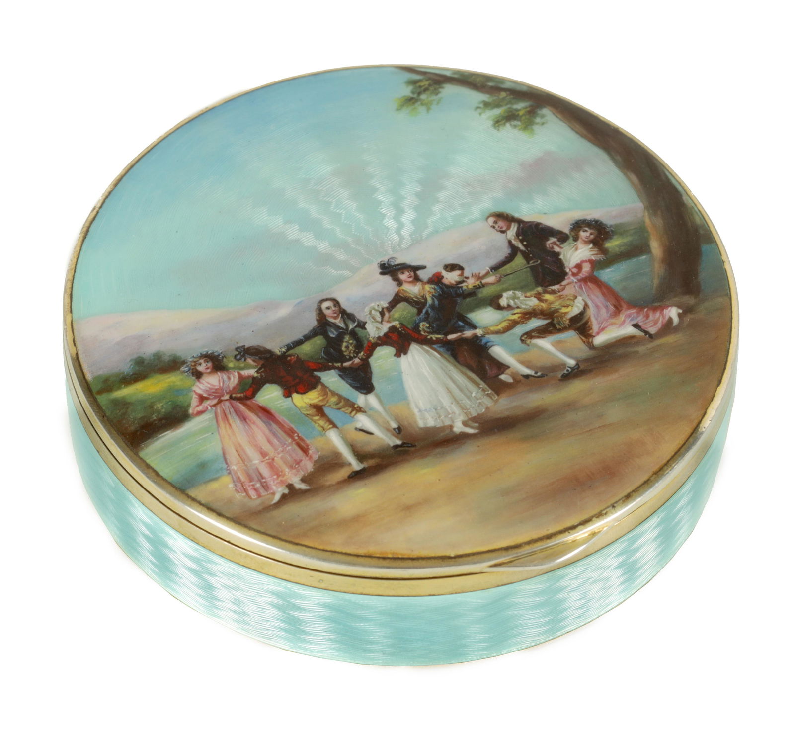 AN EARLY 20TH CENTURY LARGE CONTINENTAL SILVER GILT AND GUILLOCHE ENAMEL PILL BOX (1 of 6)