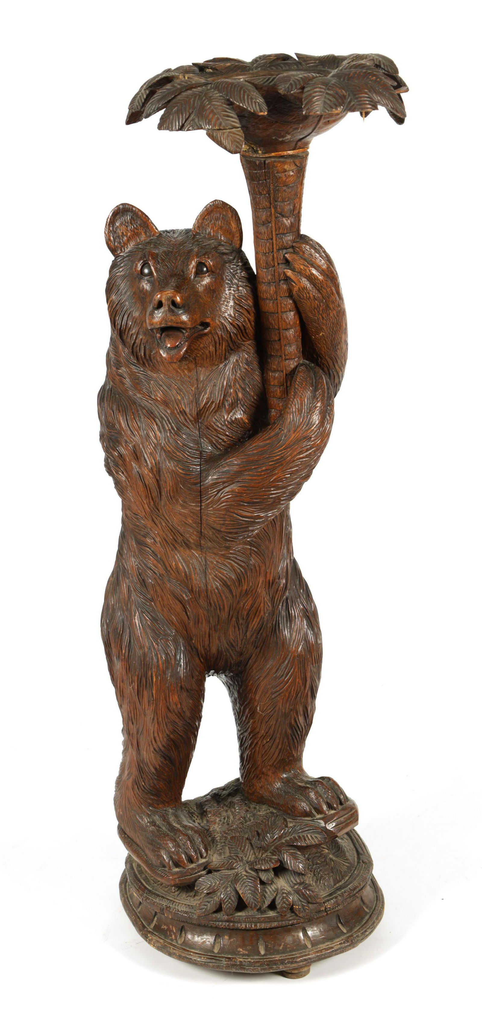 A LATE 19TH CENTURY CARVED BLACK FOREST BEAR JARDINIERE STAND (1 of 6)