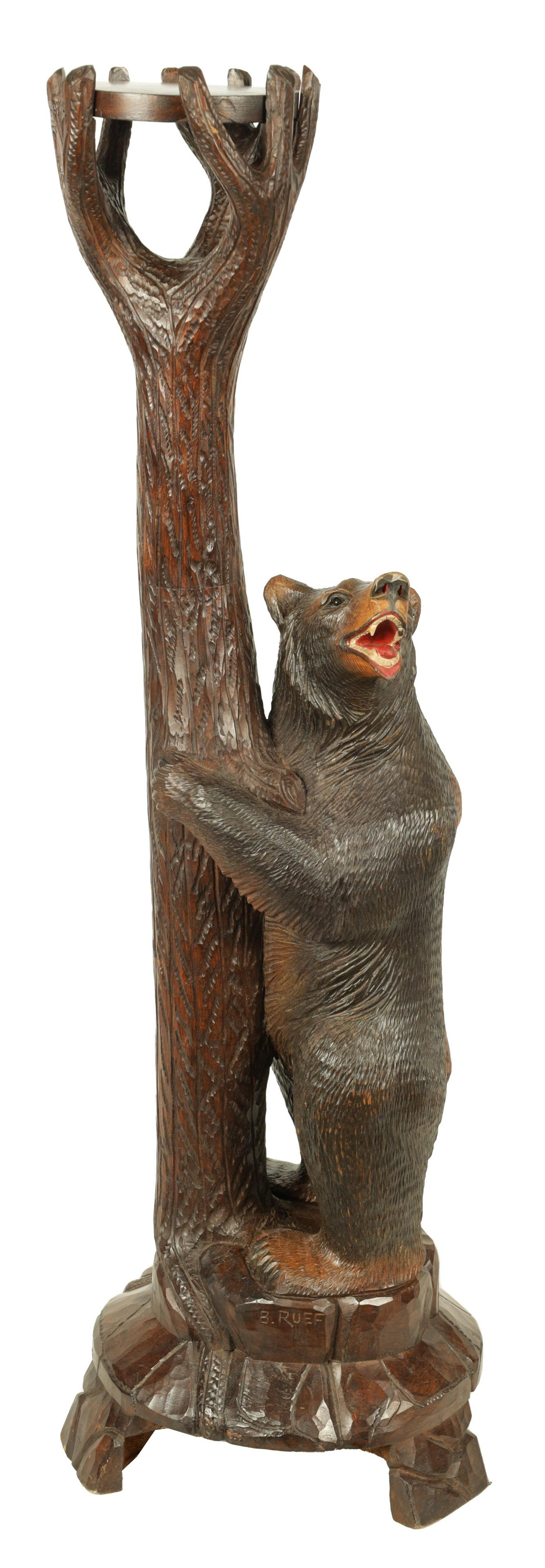 A 19TH CENTURY LINDEN WOOD BLACK FOREST CARVED BEAR JARDINIERE STAND (1 of 6)