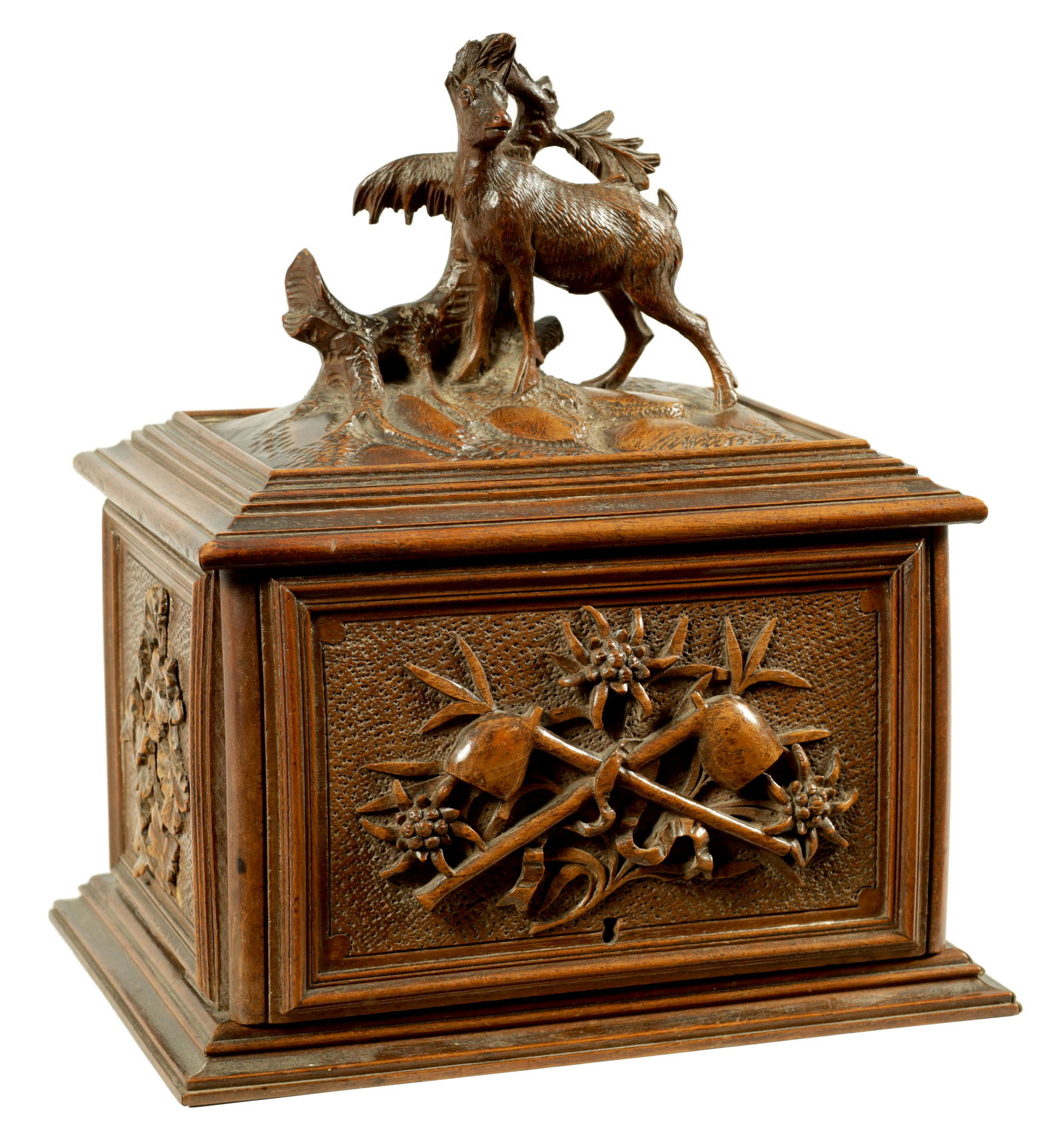 A 19TH CENTURY CARVED BLACK FOREST CIGAR BOX (1 of 8)