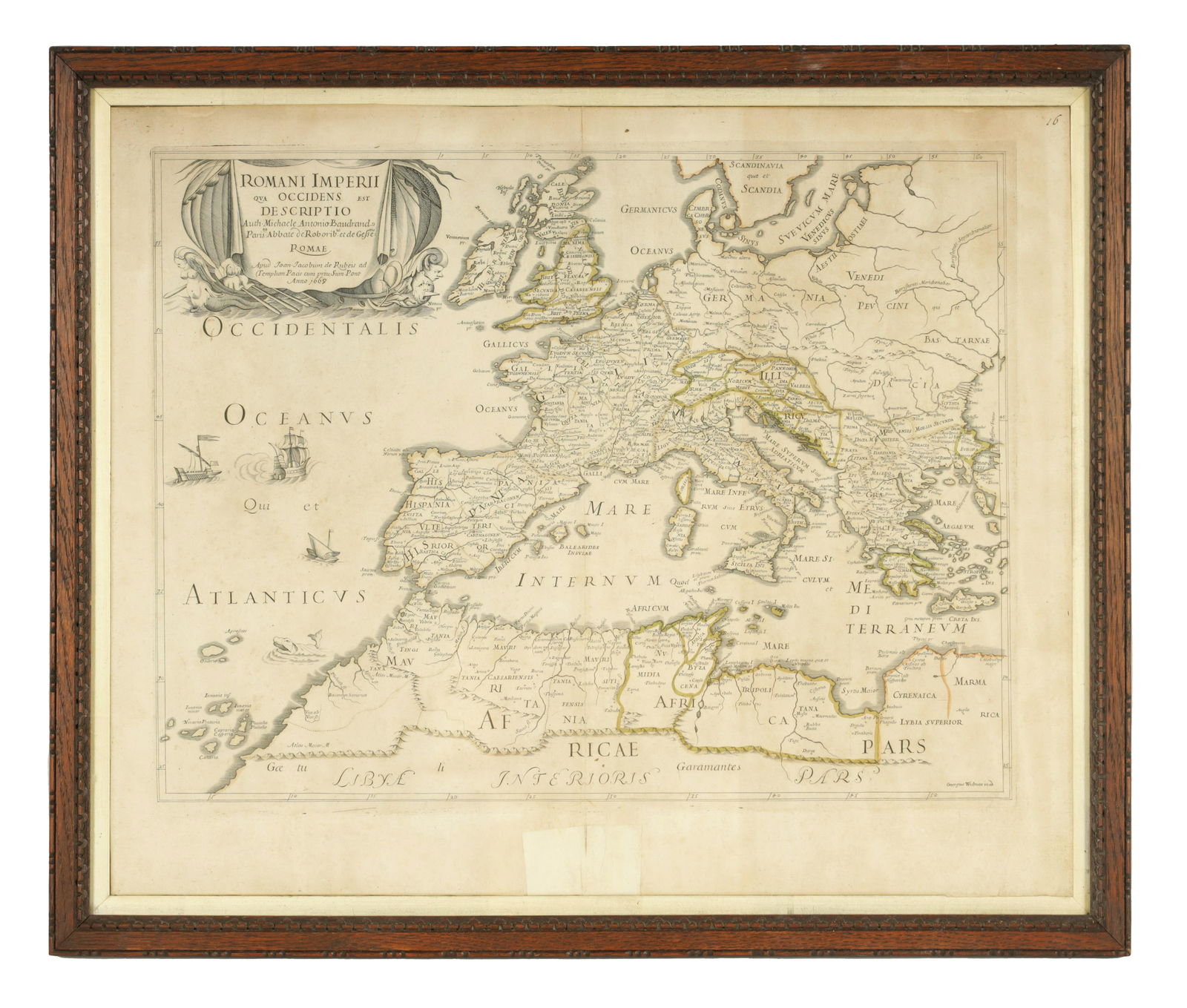 A LATE 17TH CENTURY ITALIAN MAP OF EUROPE ENTITLED ROMANI IMPERII AND DATED 1669 - in glazed oak (1 of 7)
