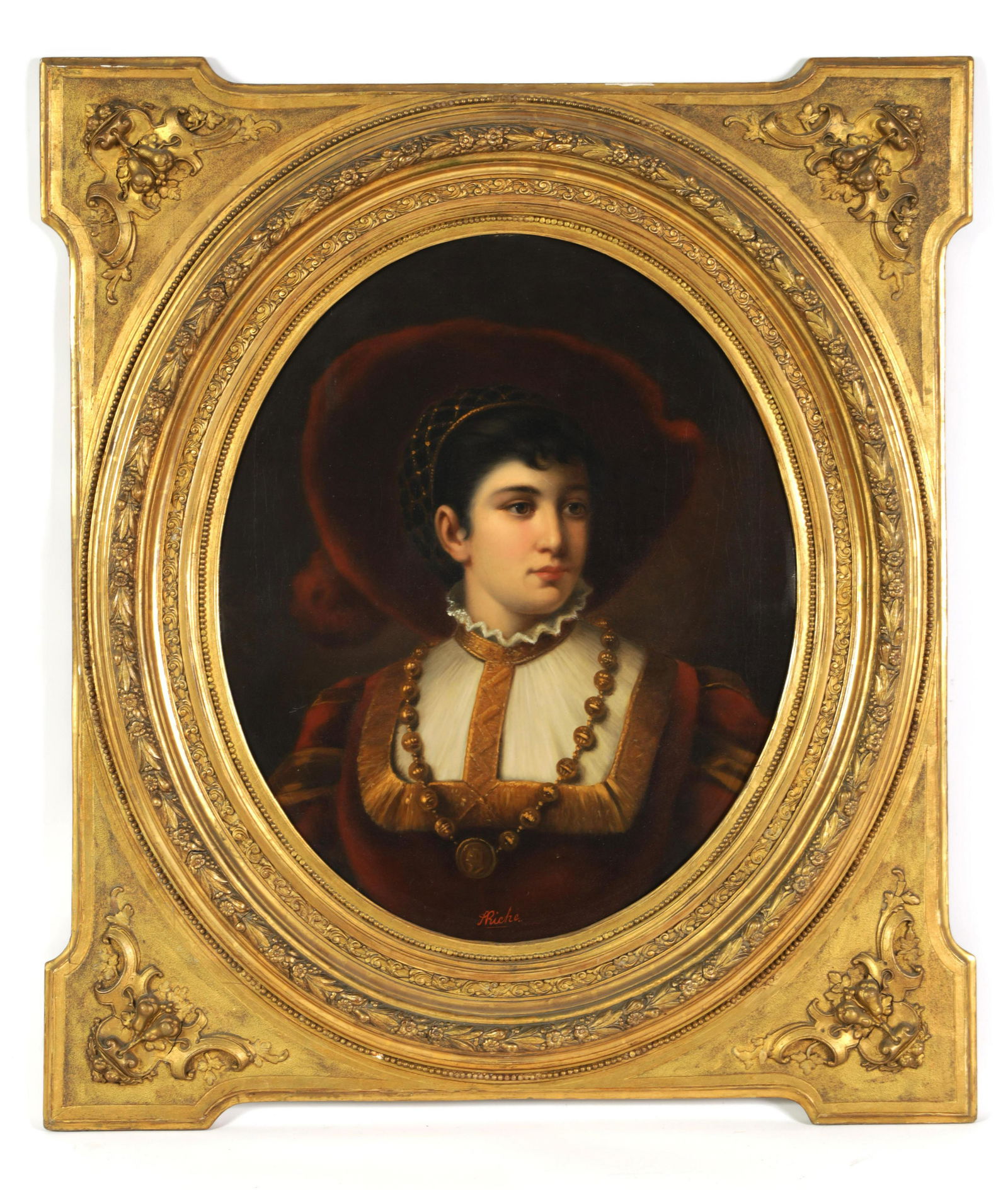 ADELE RICHE (1791 - 1887). A GOOD 19TH CENTURY FRENCH OIL ON CANVAS PORTRAIT OF A YOUNG LADY (1 of 5)