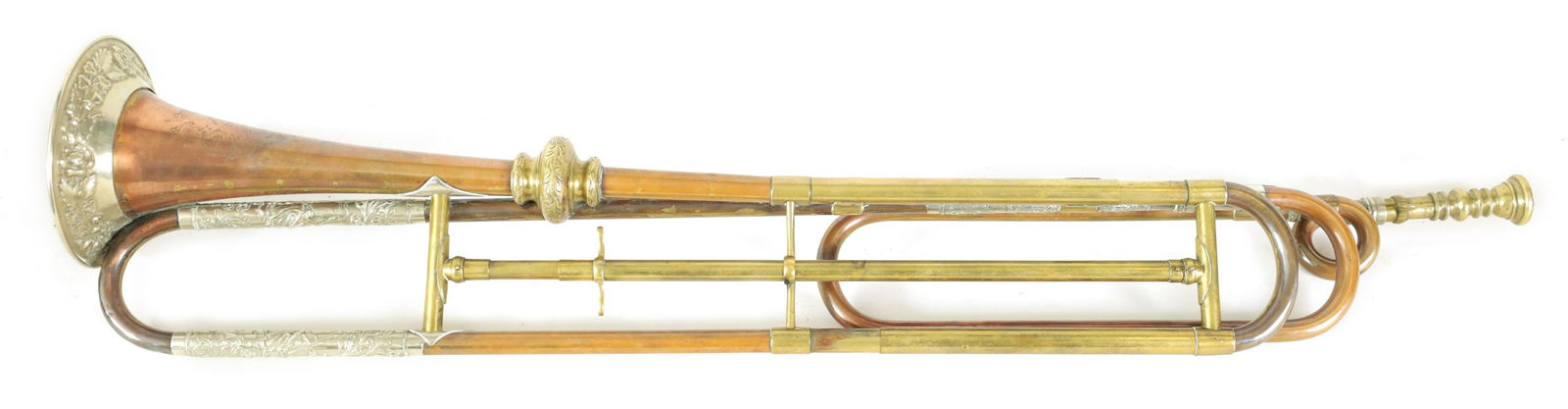 A 19TH CENTURY BRASS, COPPER, AND BRONZE TRUMPET BY GEORGE SMITH (1 of 12)