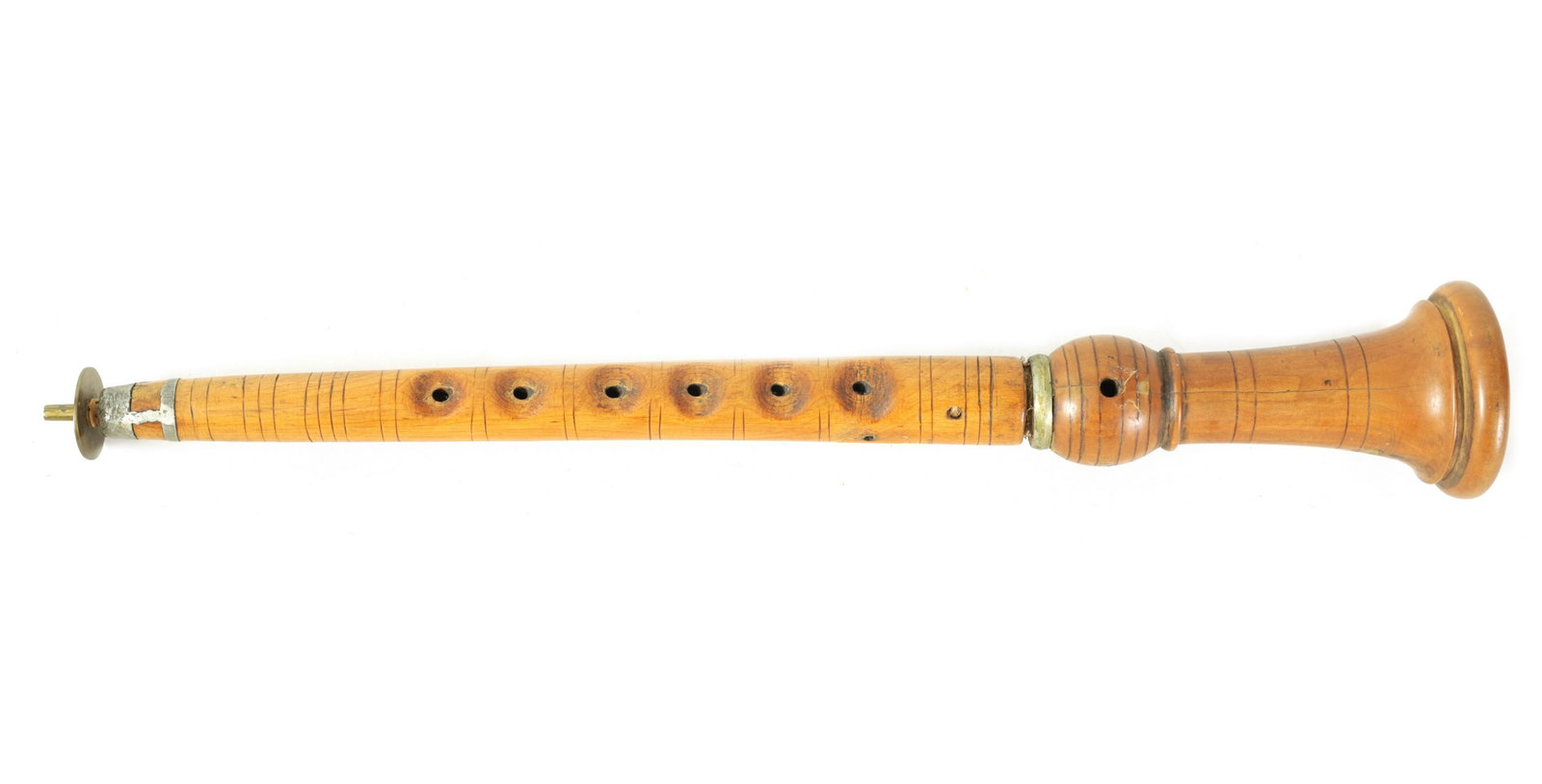 A MID 20TH CENTURY SOPILA FROM KRK YUGOSLAVIA: A MID 20TH CENTURY SOPILA FROM KRK YUGOSLAVIA having 7 impressed finger holes and banded detail (44cm long)