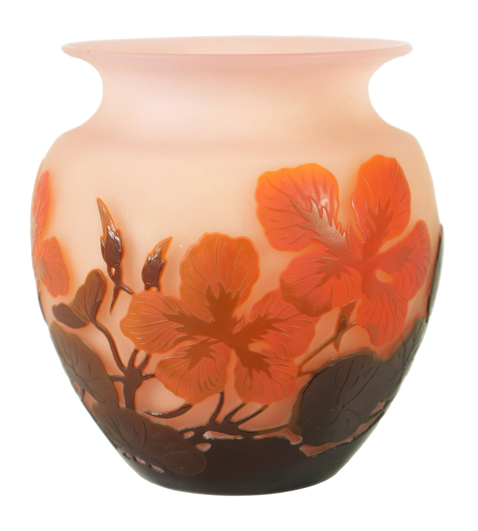 EMILE GALLE (1846-1904). AN ART NOVEAU THREE COLOUR FIRE POLISHED CAMEO GLASS VASE (1 of 5)