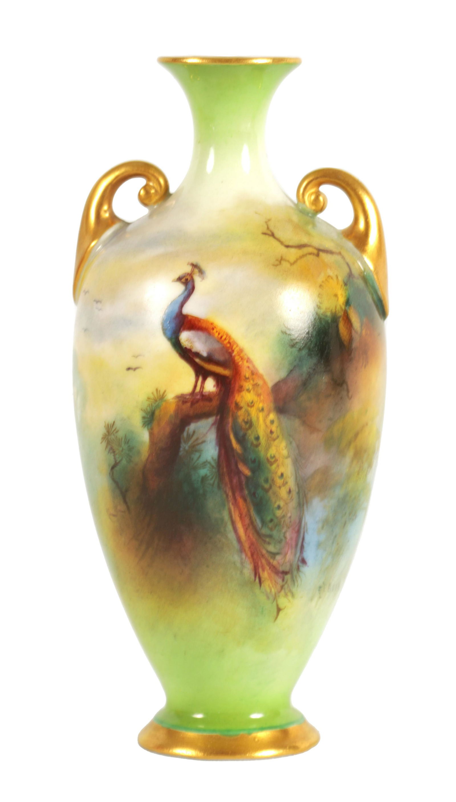 AN EARLY 20TH CENTURY MINIATURE ROYAL WORCESTER DOUBLE HANDLED BALUSTER VASE (1 of 8)