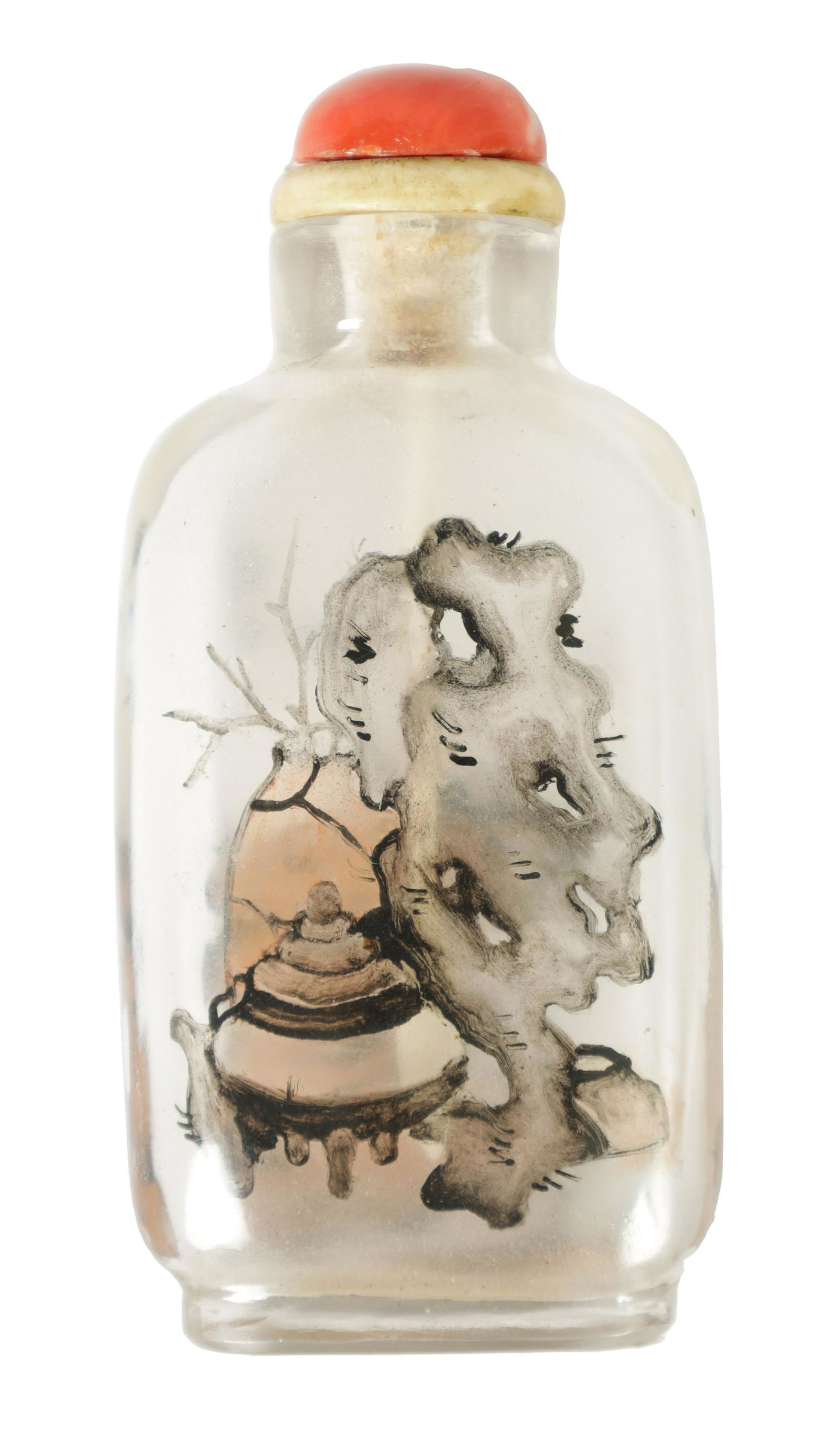 A 19TH CENTURY CHINESE FLATTENED CLEAR GLASS SNUFF BOTTLE (1 of 3)