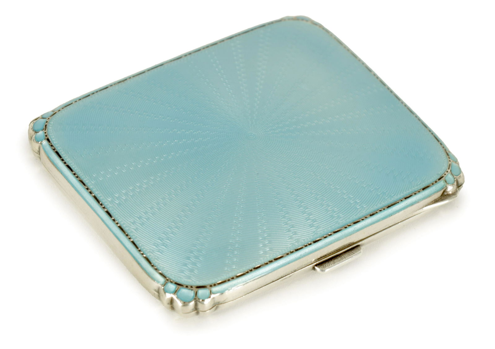 A GEORGE VI SILVER AND GUILLOCHE ENAMEL LADIES CIGARETTE CASE (1 of 3)