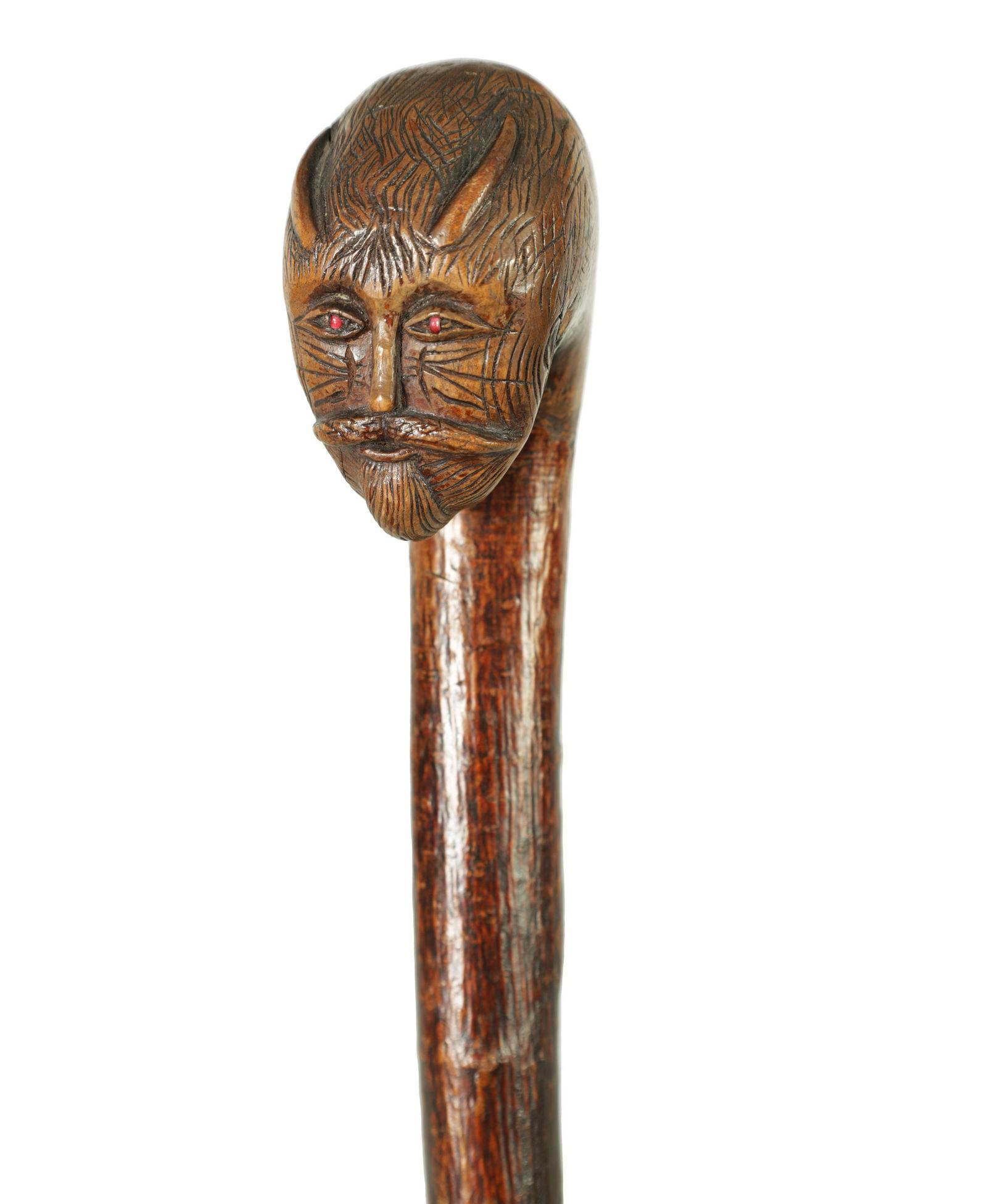 A LATE 19TH CENTURY FOLK ART CARVED HEAD WALKING CANE (1 of 3)