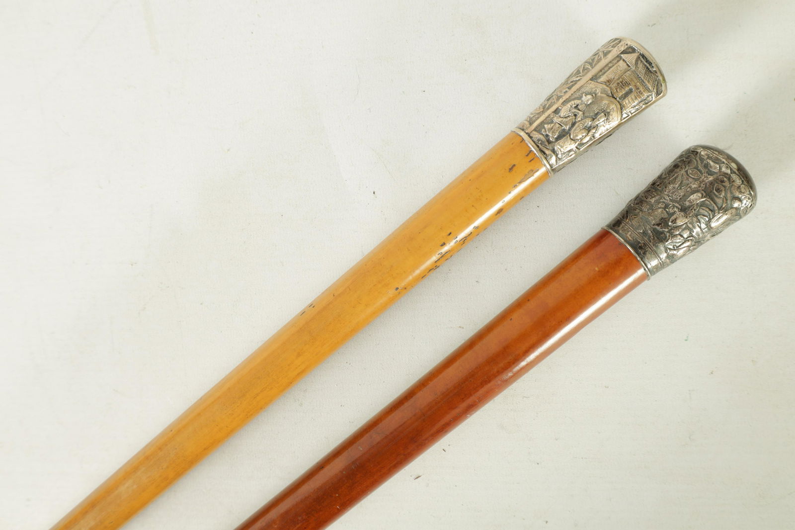 TWO 19TH CENTURY CHINESE SILVER AND MALLACA WALKING CANES (1 of 6)