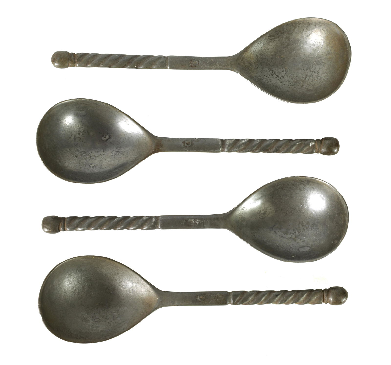 A RARE SET OF FOUR EARLY 18TH CENTURY PEWTER SPOONS (1 of 4)