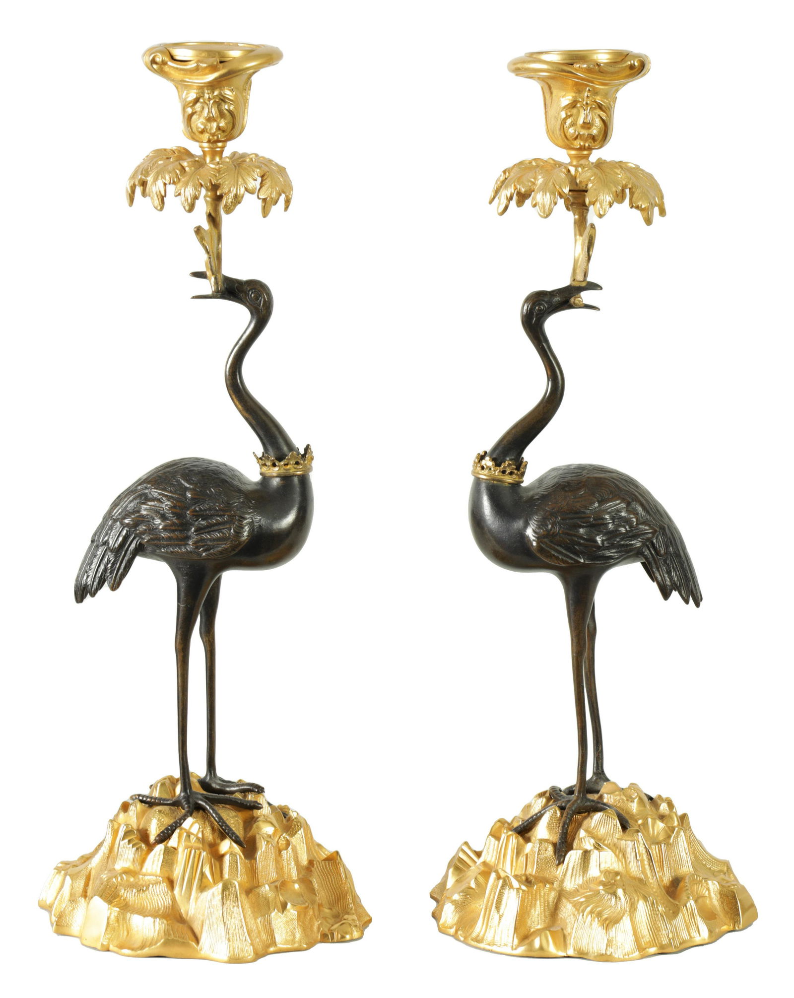 A FINE PAIR OF MID 19TH CENTURY FRENCH BRONZE AND ORMOLU CANDLESTICKS (1 of 12)