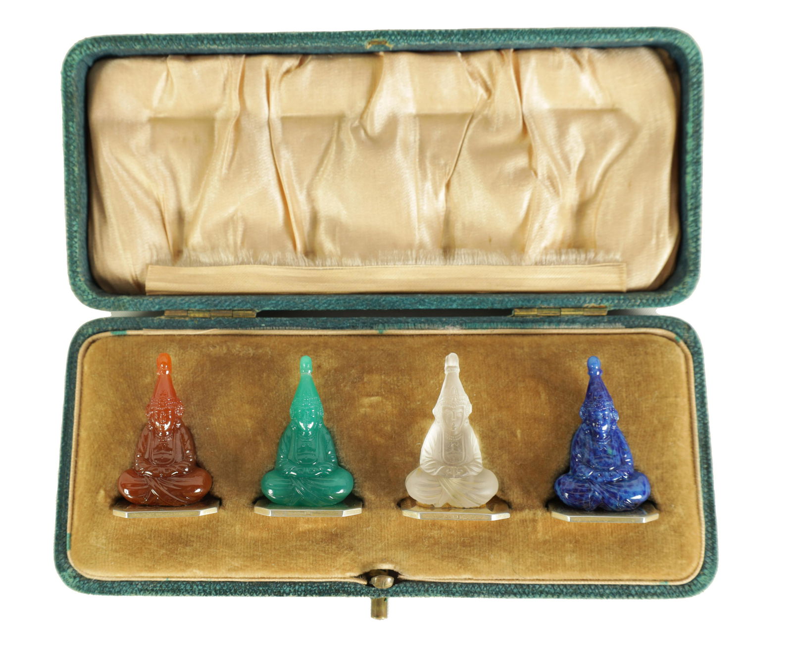 A CASED SET OF FOUR MURANO GLASS AND SILVER GILT MENU HOLDERS (1 of 7)