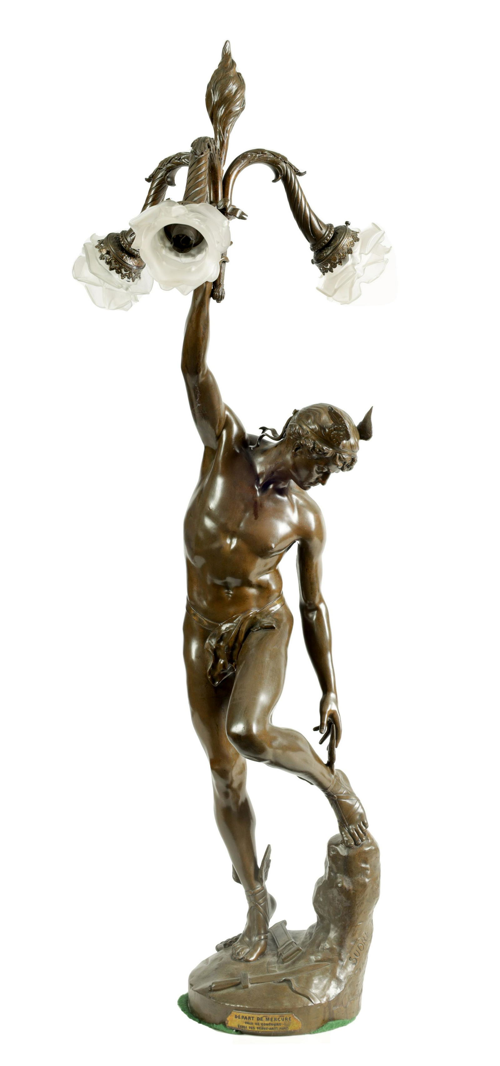 AFTER RAYMOND SUDRE, PARIS. A LARGE EARLY 20TH CENTURY PATINATED BRONZE FIGURAL LAMP (1 of 12)
