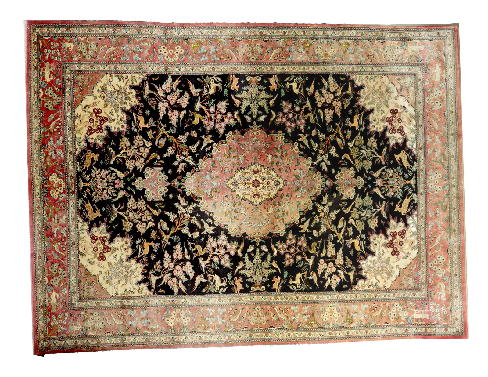 A GOOD 20TH CENTURY EASTERN SILKEN FABRIC RUG OF COLOURFUL DESIGN (1 of 8)