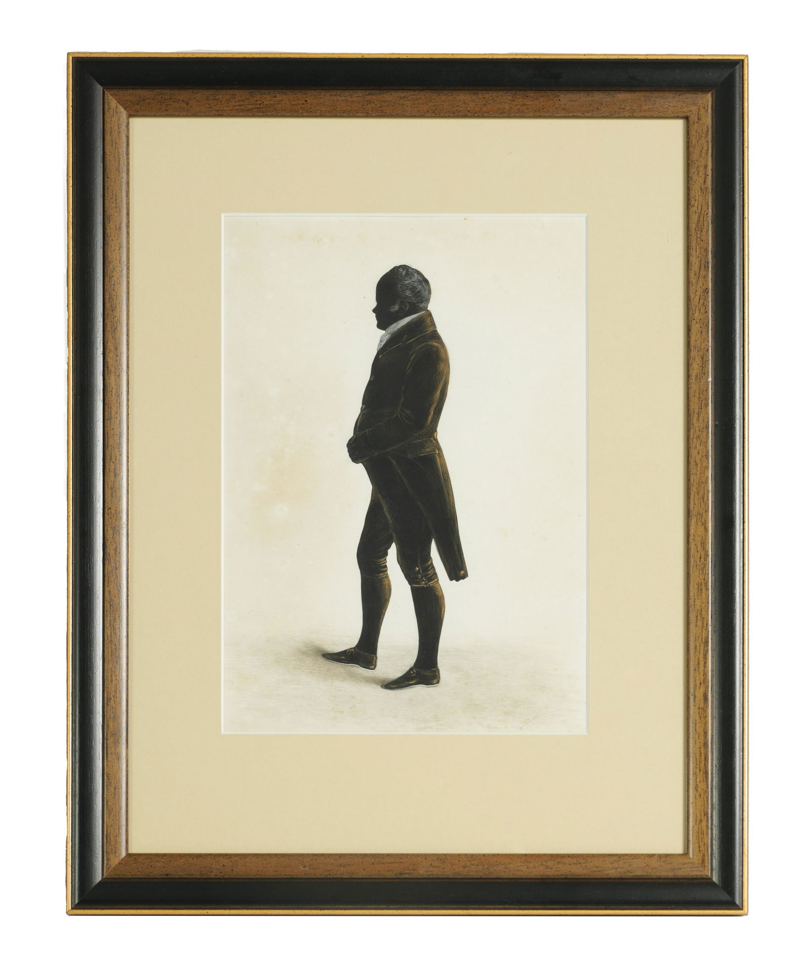 AN EARLY/MID 19TH CENTURY FULL LENGTH SILHOUETTE PORTRAIT ON CARD HIGHLIGHTED IN GILT (1 of 4)