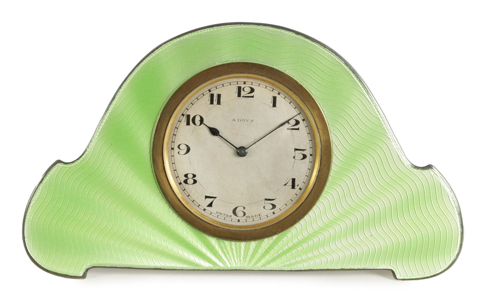 AN ART DECO SILVER AND GUILLOCHE ENAMEL STRUT CLOCK (1 of 3)