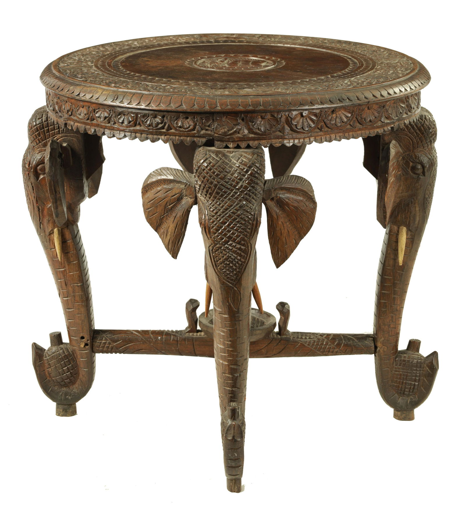 A LATE 19TH CENTURY CARVED INDIAN 'ELEPHANT' TABLE (1 of 11)