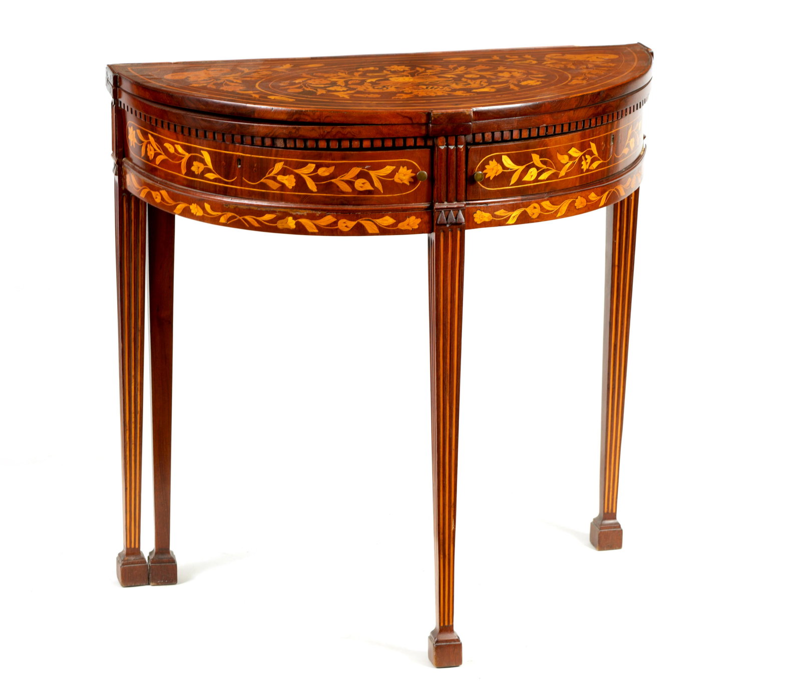 AN 18TH CENTURY DUTCH WALNUT AND MARQUETRY DEMI LUNE CARD TABLE (1 of 4)
