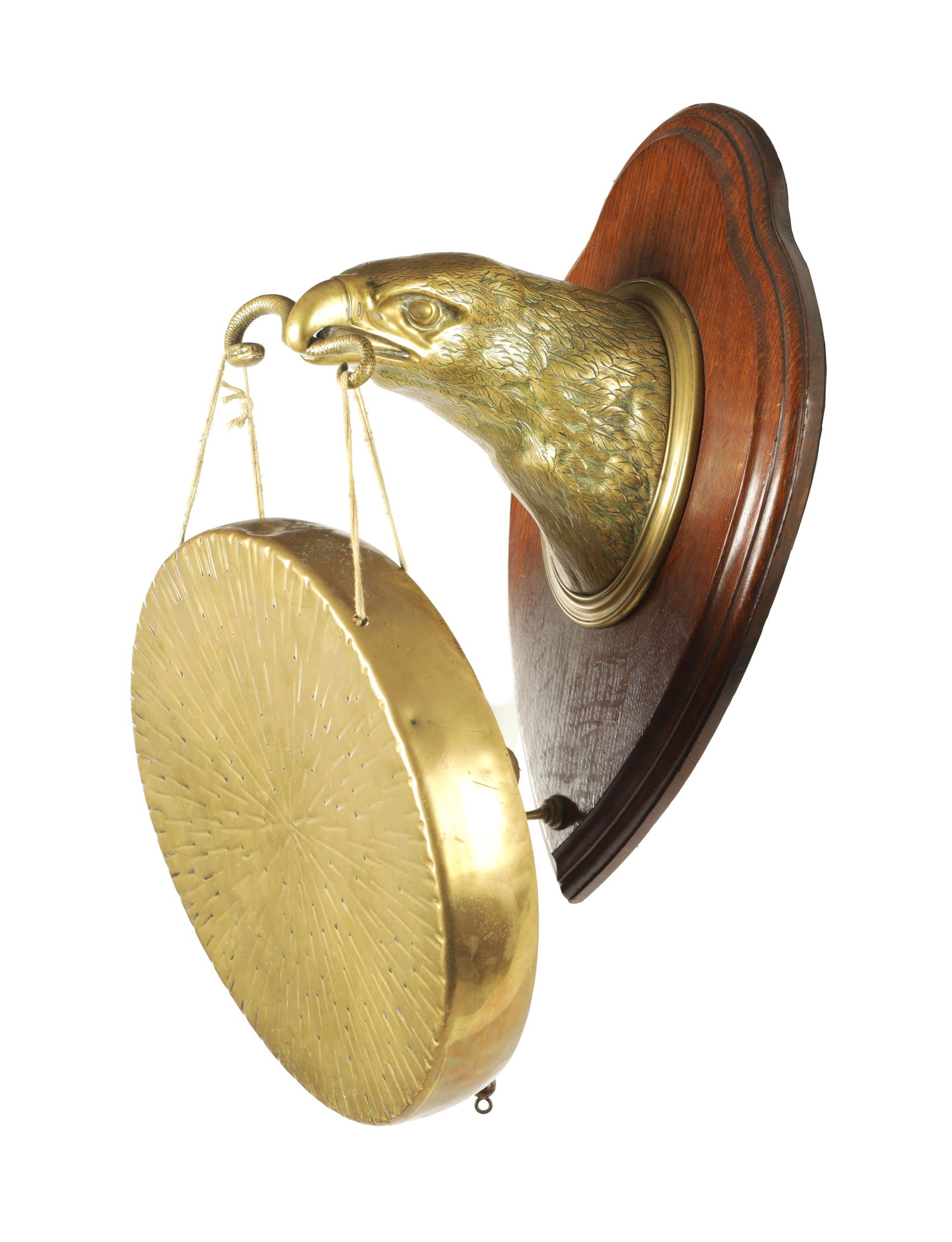 A LATE 19TH CENTURY WILLIAM TONKS AND SON DINNER GONG FORMED AS A BRASS EAGLE'S HEAD (1 of 8)