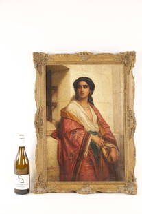 POLYDORE BEAUFAUX (BELGIAN, 1829 - 1905) PRE-RAPHAELITE STYLE OIL ON CANVAS: POLYDORE BEAUFAUX (BELGIAN, 1829 - 1905) PRE-RAPHAELITE STYLE OIL ON CANVAS depicting Salome watching the beheading of Saint John the Baptist, signed and dated 1873 - mounted in a gilt swept frame (40