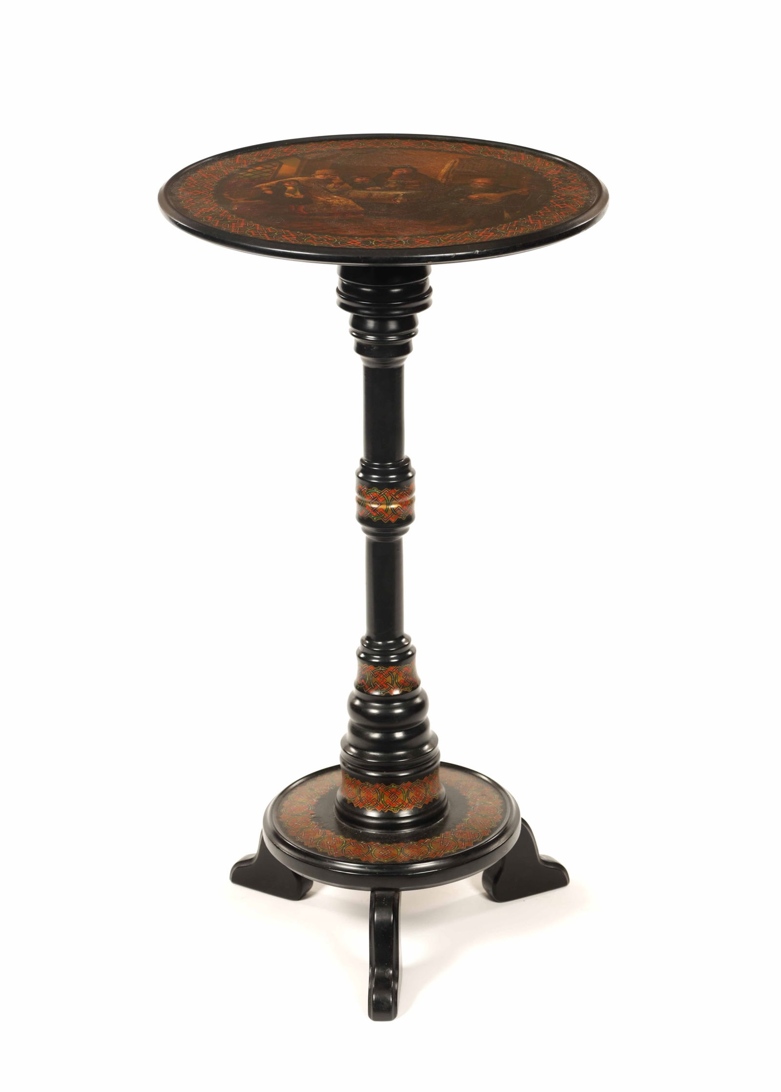 A LATE 19TH CENTURY BLACK LACQUER PAINTED RUSSIAN OCCASIONAL TABLE BY VISHNYAKOV & SONS, OSTASHKOVO (1 of 5)