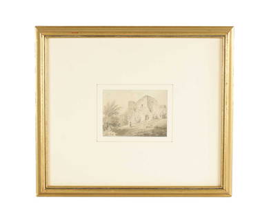 ATT. EDWARD DAYES (1763-1804) SKETCH ON PAPER: ATT. EDWARD DAYES (1763-1804) SKETCH ON PAPER depicting Caldecot Castle, South Wales - in a glazed gilt frame. 11cm wide 8cm high