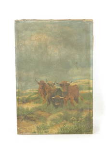 A LATE 19TH CENTURY OIL ON CANVAS: A LATE 19TH CENTURY OIL ON CANVAS highland cattle, signed George Roby 46cm high 30.5cm wide