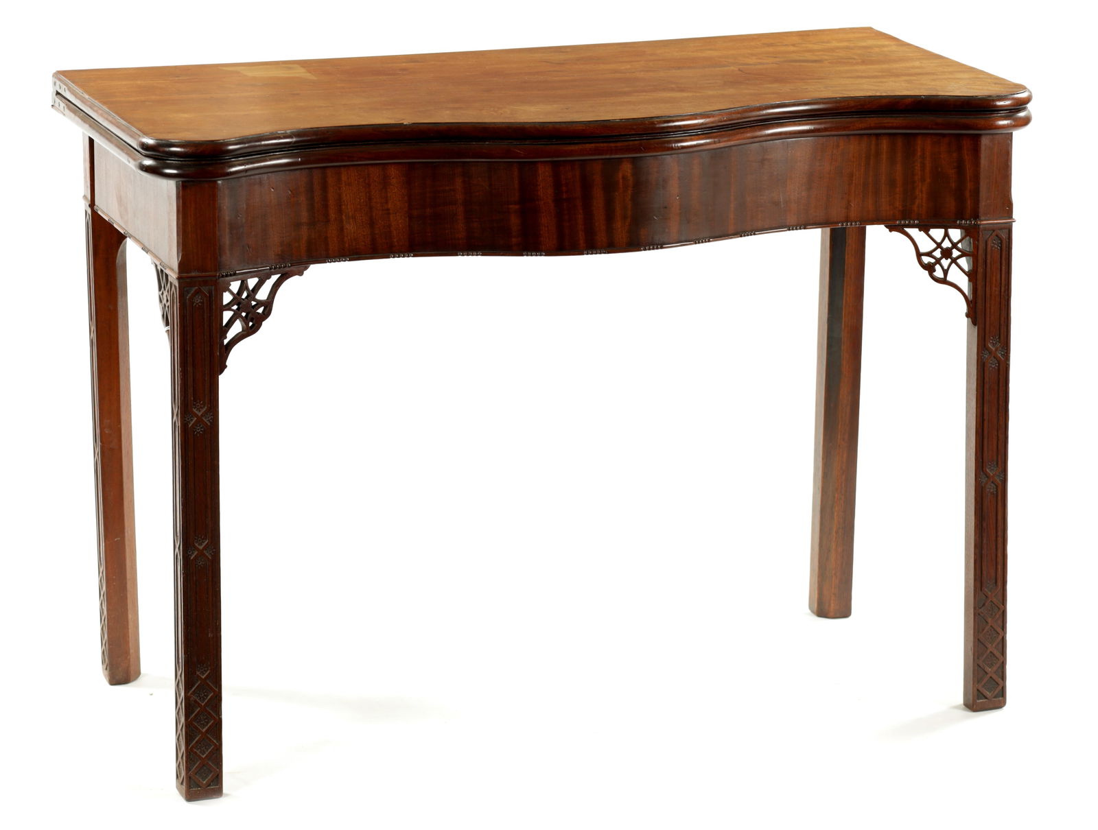 A FINE OVERSIZED GEROGE III SERPENTINE MAHOGANY TEA-TABLE IN THE MANNER OF THOMAS CHIPPENDALE: A FINE OVERSIZED GEROGE III SERPENTINE MAHOGANY TEA-TABLE IN THE MANNER OF THOMAS CHIPPENDALE A FINE OVERSIZED GEROGE III SERPENTINE MAHOGANY TEA-TABLE IN THE MANNER OF THOMAS CHIPPENDALE with serpent