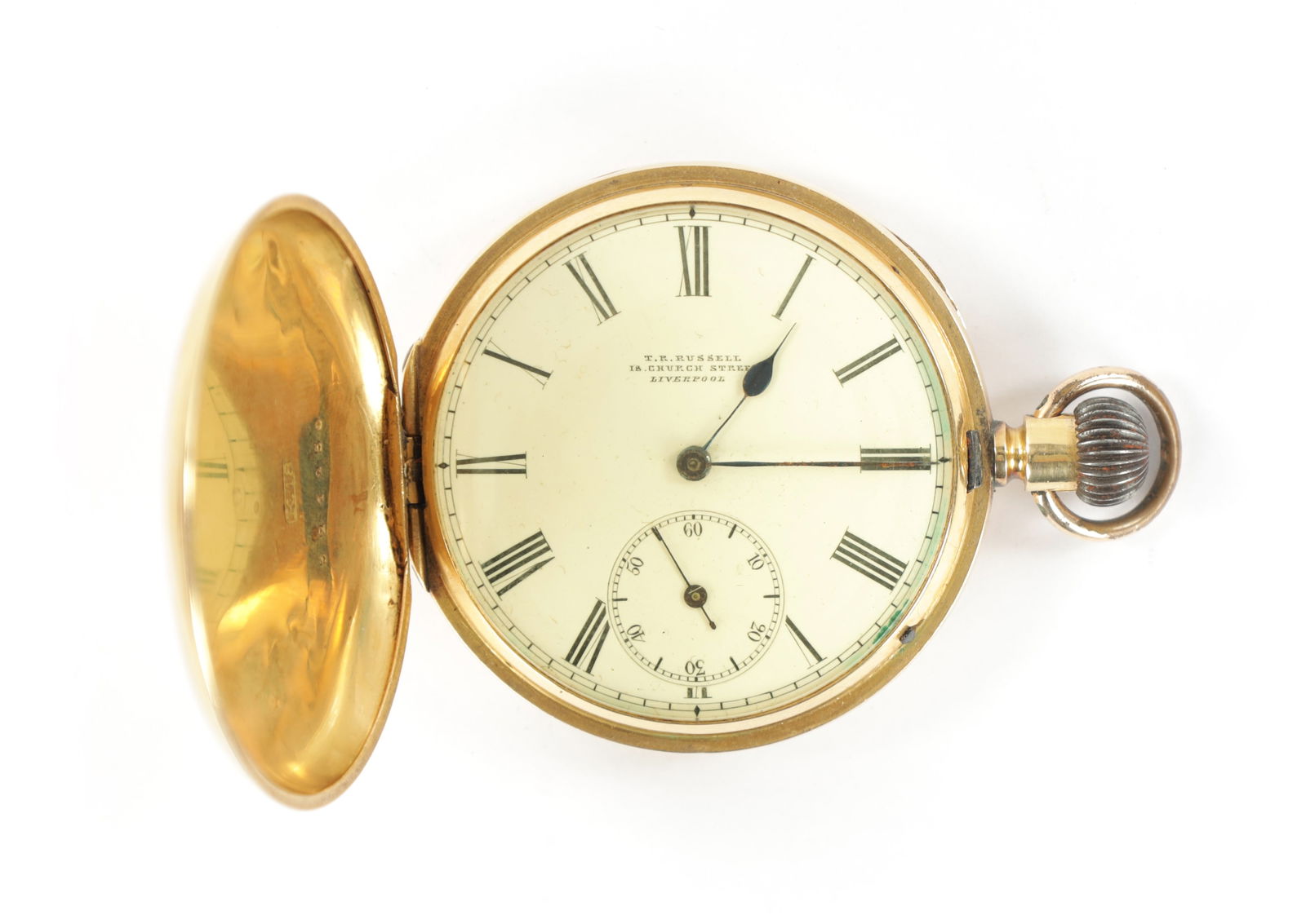 THOMAS R RUSSELL. 18 CHURCH STREET LIVERPOOL, AN 18CT GOLD FULL HUNTER GENTLEMAN'S POCKET WATCH (1 of 4)
