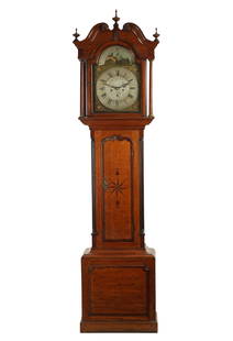 JOHN LAWSON, BRADFORD. A GEORGE III EIGHT DAY LONGCASE CLOCK: JOHN LAWSON, BRADFORD. A GEORGE III EIGHT DAY LONGCASE CLOCK JOHN LAWSON, BRADFORD. A GEORGE III EIGHT DAY LONGCASE CLOCK The oak case with inlaid starburst door and reeded quarter columns enclosing a