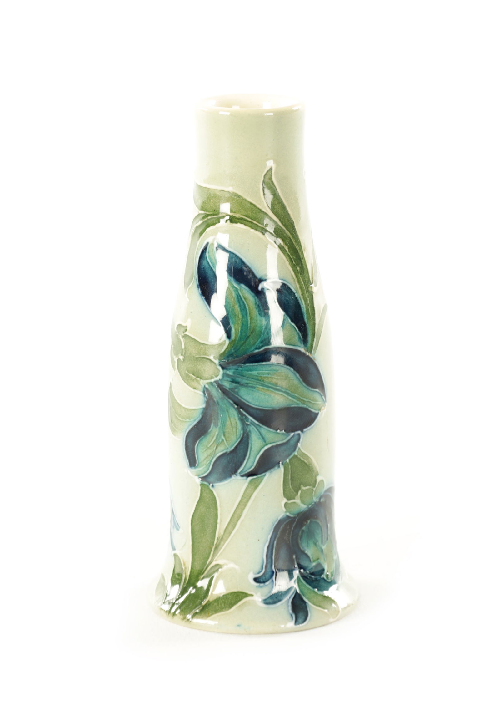 A WILLIAM MOORCROFT CELADON 'SPANISH' MINIATURE SLENDER POSY VASE (1 of 5)