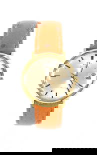 A GENTLEMAN'S 1960'S OMEGA DE VILLE AUTOMATIC WRISTWATCH: A GENTLEMAN'S 1960'S OMEGA DE VILLE AUTOMATIC WRISTWATCH on ostrich leather strap, the gold filled case enclosing a champagne dial with gold baton markers, sweeping seconds hand and calendar aperture