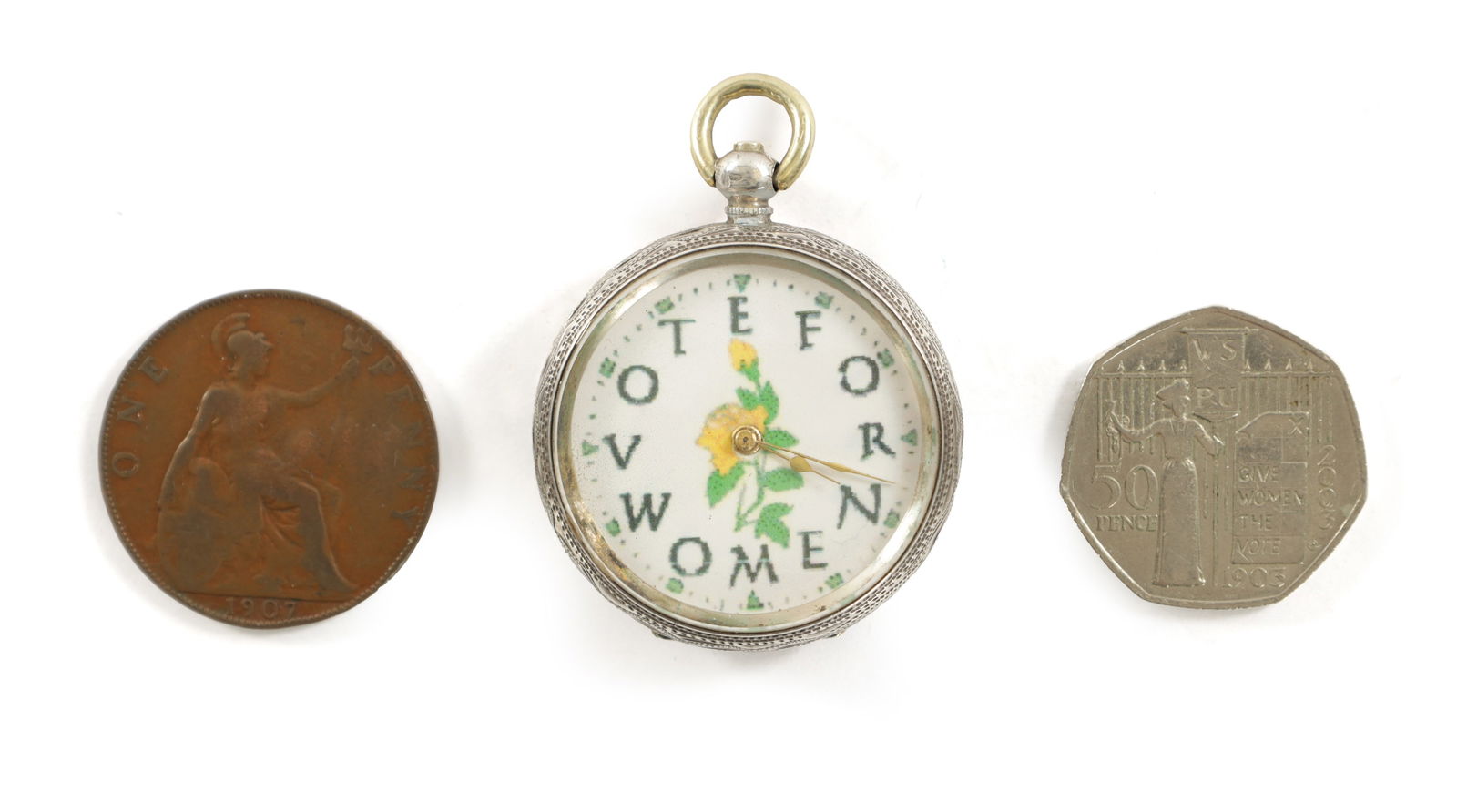 A RARE VINTAGE SILVER CASED SUFFRAGETTE "VOTE FOR WOMEN" FOB WATCH (1 of 6)