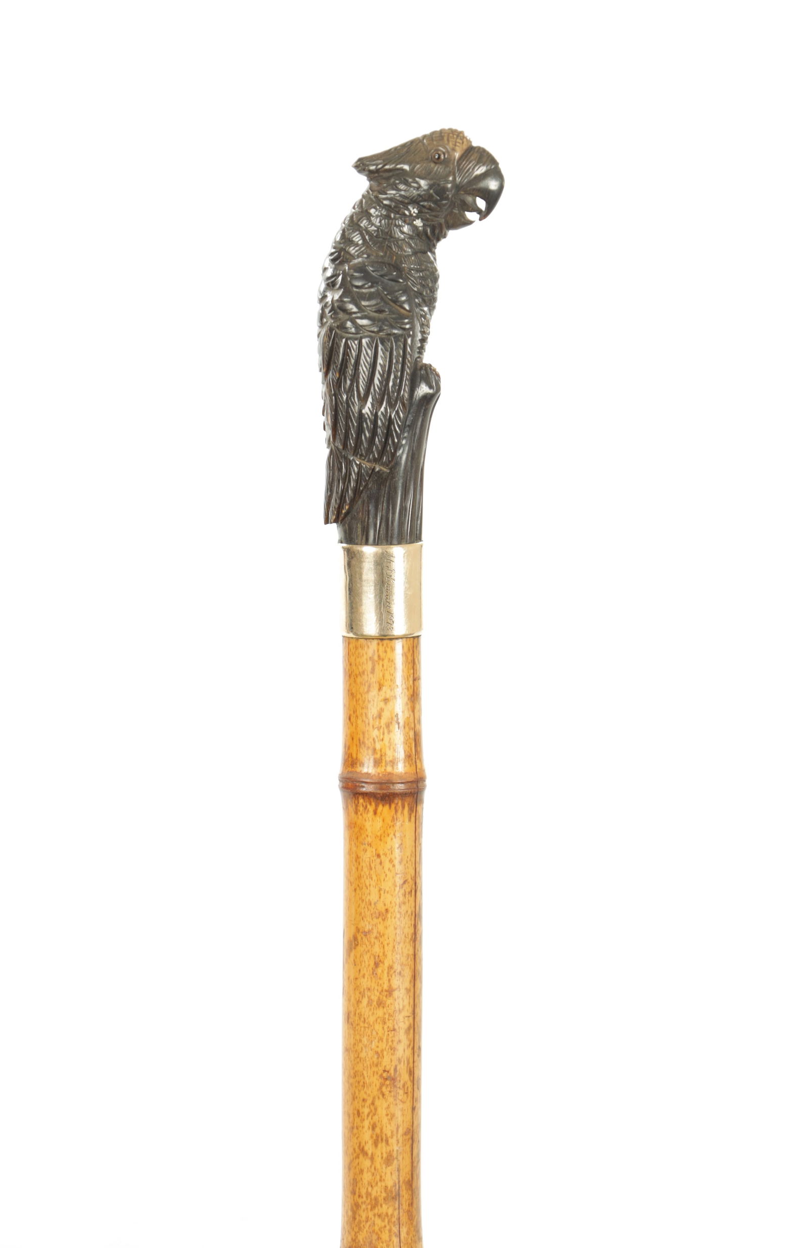 A LATE 19TH CENTURY CARVED HORN AND BAMBOO WALKING STICK (1 of 7)