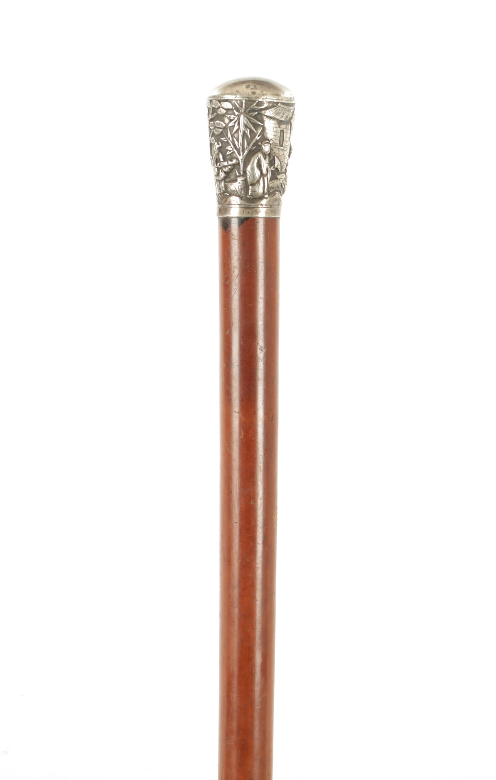 A LATE 19TH CENTURY CHINESE SILVER TOPPED WALKING STICK (1 of 6)