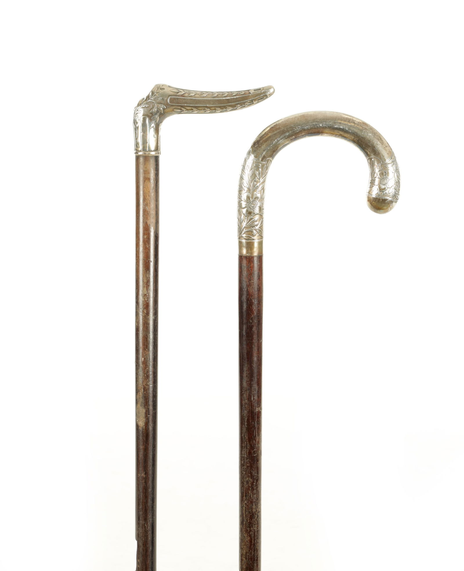 TWO LATE 19TH CENTURY EXOTIC DENSE HARDWOOD CONTINENTAL SILVER METAL MOUNTED WALKING STICKS (1 of 5)