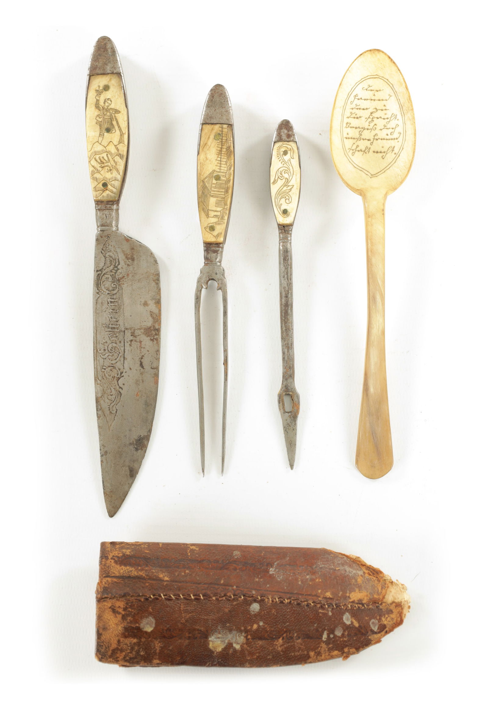 AN AUSTRIAN CARVED BON CAMPAIGN CUTLERY SET (1 of 8)