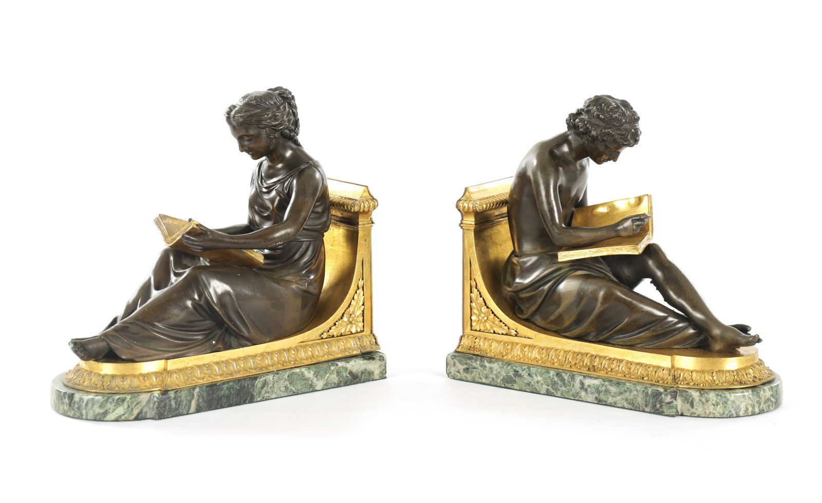 A PAIR OF 19TH CENTURY FRENCH PATINATED AND GILT BRONZE BOOKENDS (1 of 8)