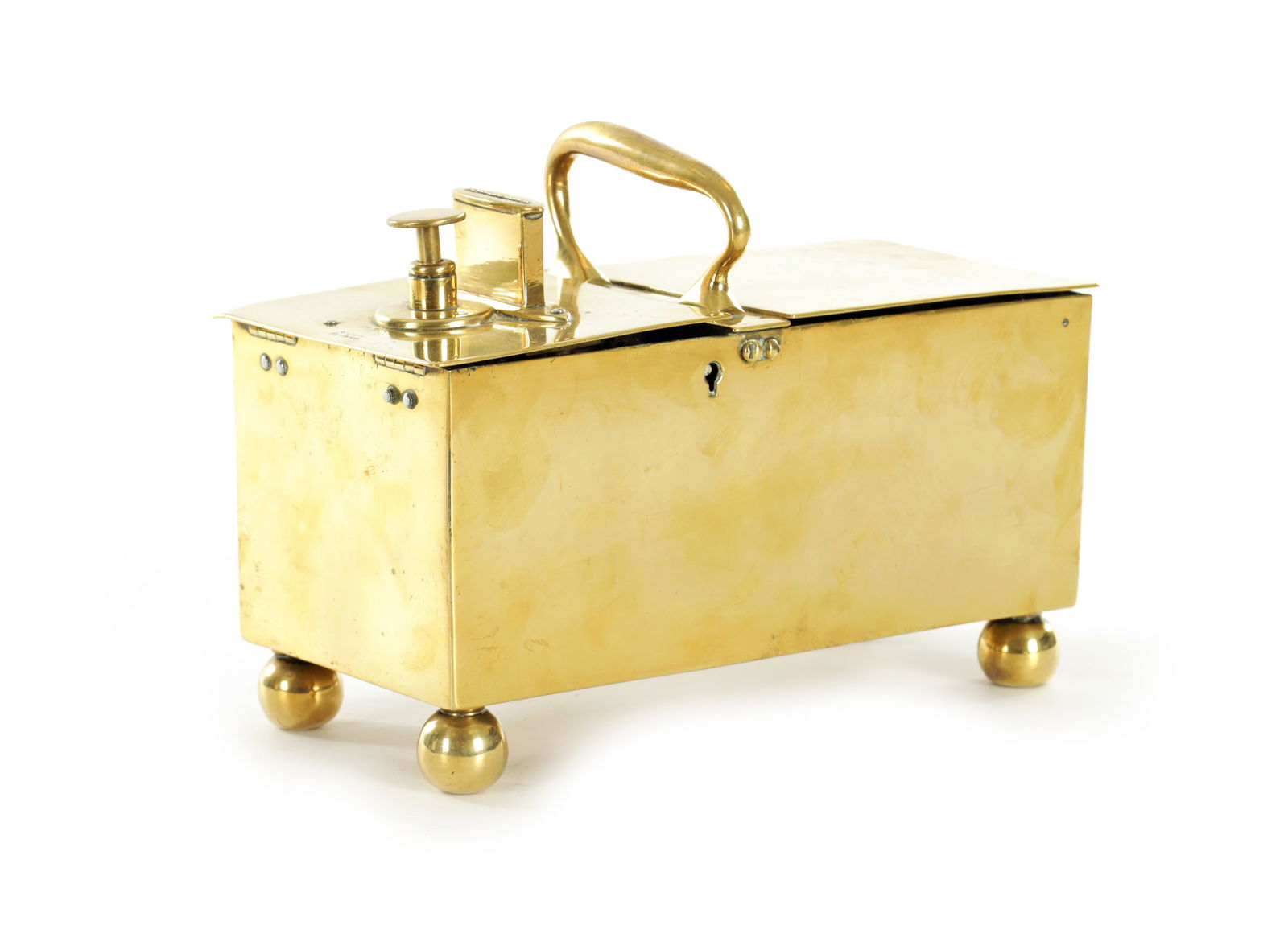 A 19TH CENTURY BRASS HONESTY BOX (1 of 7)