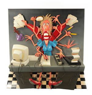 ROARK GOURLEY (AMERICAN B.1949) 'EXECUTRIX' LIMITED EDITION MIXED MEDIA 3D SCULPTURE: ROARK GOURLEY (AMERICAN B.1949) 'EXECUTRIX' LIMITED EDITION MIXED MEDIA 3D SCULPTURE numbered 2 of 25 and signed lower right. (100cm high and wide 25cm deep)