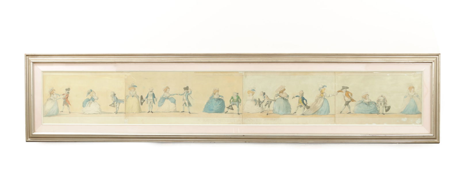 A LARGE GEORGE III ENGRAVING BY HENRY WILLIAM BUNBURY: A LARGE GEORGE III ENGRAVING BY HENRY WILLIAM BUNBURY, "A Long Minuet as Danced at Bath, Longa Tysonum Minuit velit & possit rerum Concordia Discors. Horace" published by William Dickinson in 1787. -